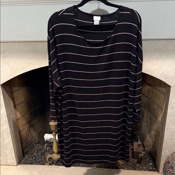 Chico's Elegant Black and Cream Striped Tunic Top size XL - Picture 1 of 5